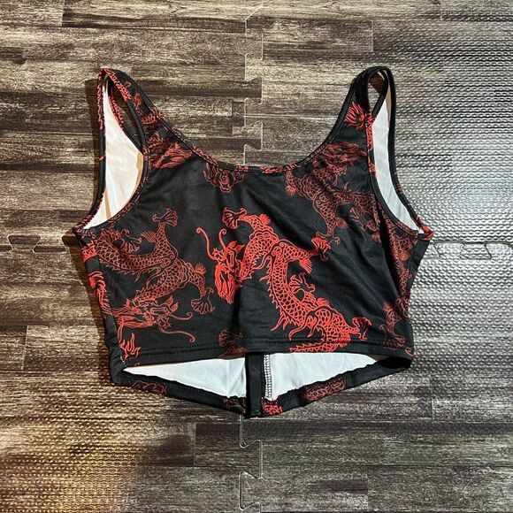 SHEIN Women's Chinese Dragon Print Ruched Bust Hook and Eye Tank Top - Picture 4 of 4